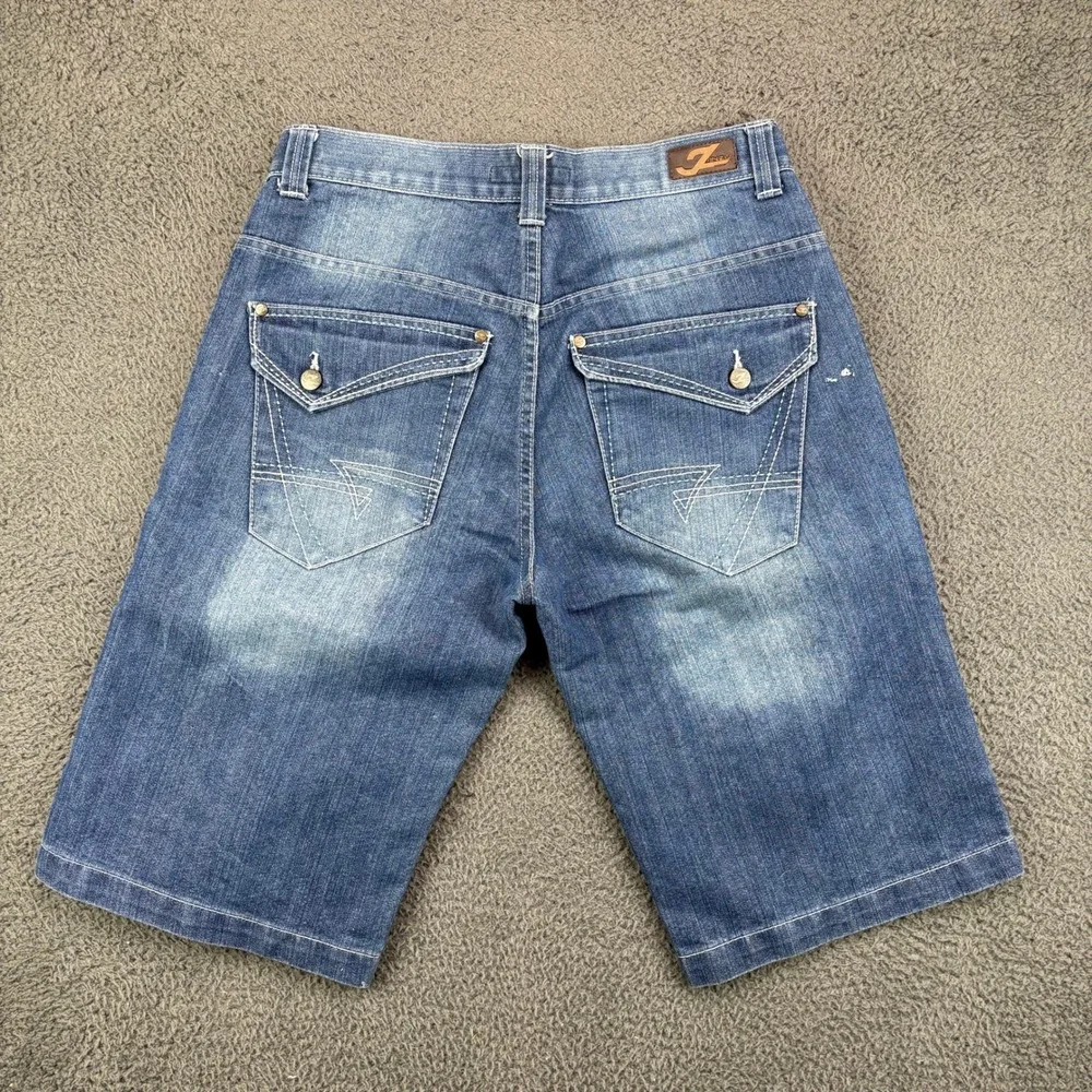 Zinzu Mens Size 32 Denim Shorts Blue Embroidered Baggy Y2K‎ Streetwear Jorts